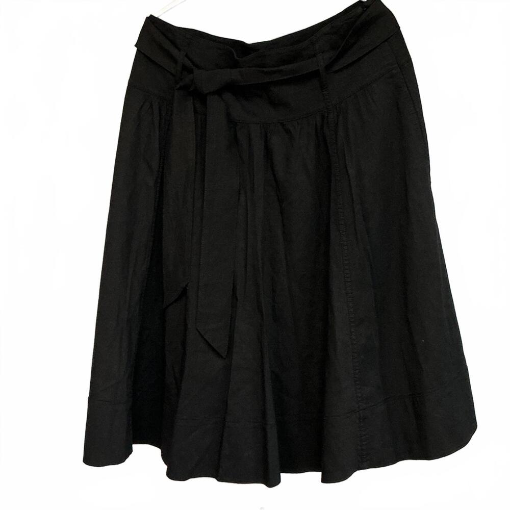 Theory Black Pleated A-Line Skirt with Tie Waist Full and flowy Size 10